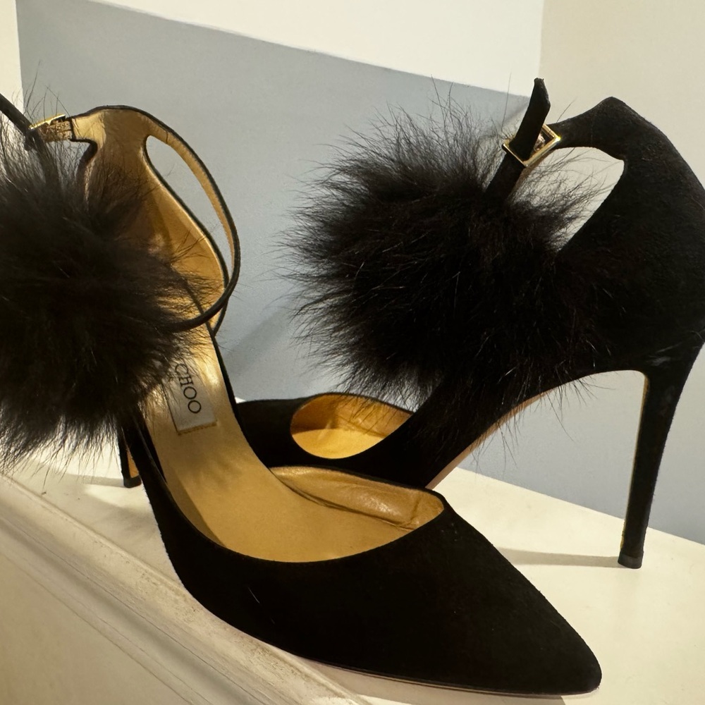 Jimmy Choo Black Feathered Heels